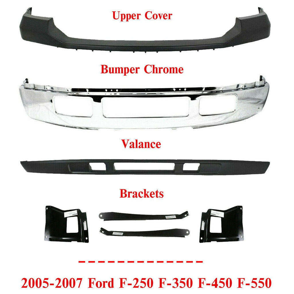Front Bumper Chrome Steel +Upper+Valance+Brackets For 2005-2007 Ford F-250 F-350