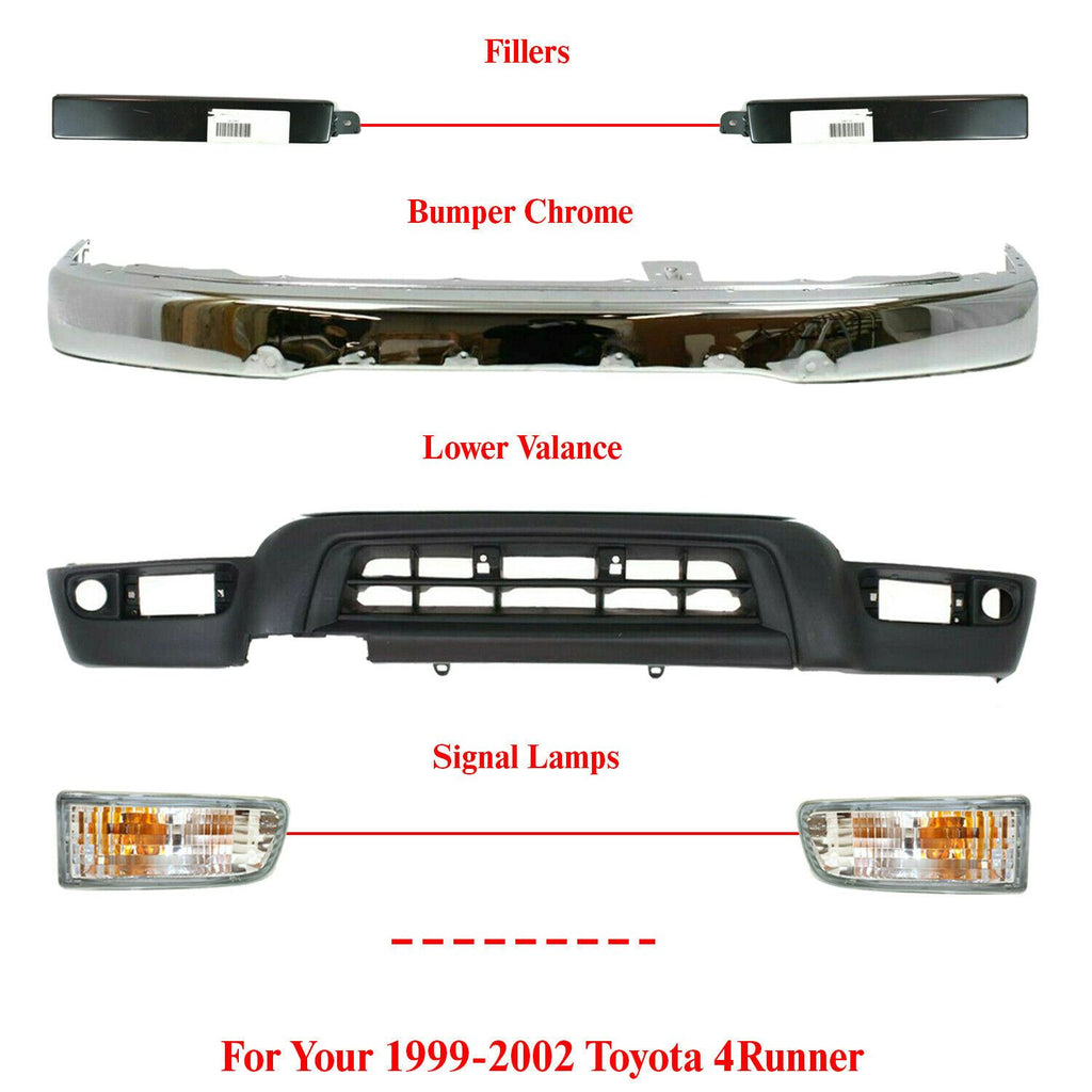 Front Chrome Bumper+Filler+Valance+Signal Lamps  For 1999-2002 Toyota 4Runner