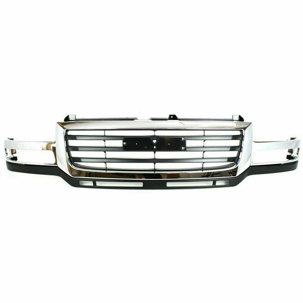 Front Bumper with Brackets Kit + Grille+Fog for 2003-2006 GMC Sierra 2500HD 3500