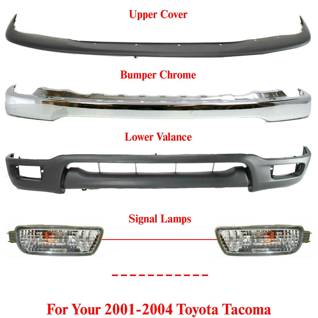 Front Bumper Chrome + Cover + Lower Valance + Lamps For 2001-2004 Toyota Tacoma