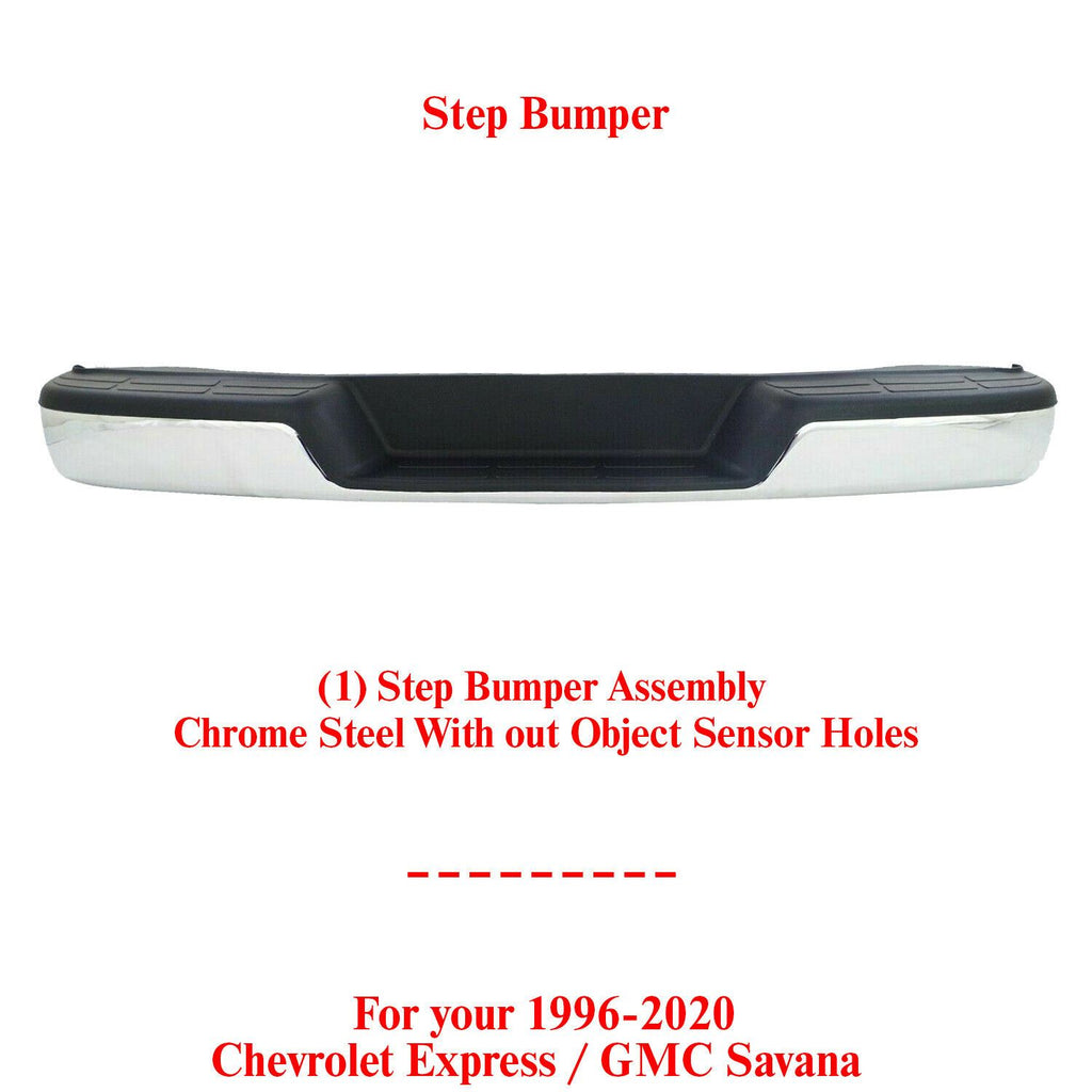 NEW Complete Chrome Rear Step Bumper For 1996-2020 Chevy Express GMC Savana Van