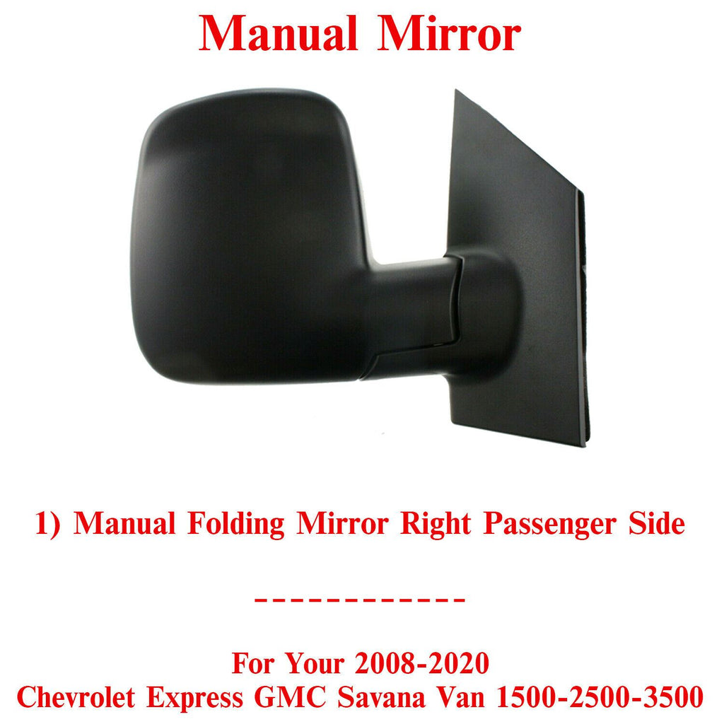 Side Manual Mirror Right Passenger Side For 2008-20 Chevy Express GMC Savana Van