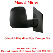 Load image into Gallery viewer, Side Manual Mirror Right Passenger Side For 2008-20 Chevy Express GMC Savana Van