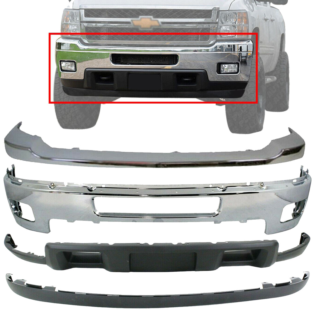 Front Bumper Kit Chrome Steel With Fog For 2011-2014 Chevy Silverado 2500HD 3500