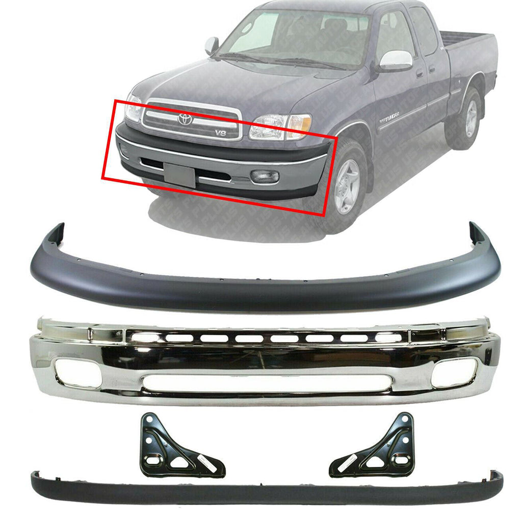 Front Bumper Chrome Steel + Upper Cover + Lower Valance For 00-06 Toyota Tundra