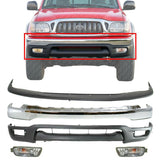 Front Bumper Chrome + Cover + Lower Valance + Lamps For 2001-2004 Toyota Tacoma