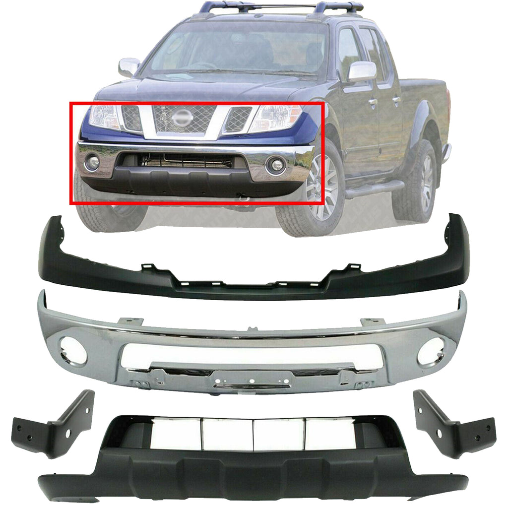 Front Bumper Chrome + Cover + Valance + Brackets For 2009-2017 Nissan Frontier
