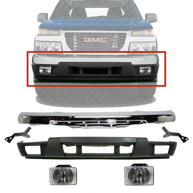 Front Bumper Chrome + Valance + Fog Lamps For 04-12 GMC Canyon / Chevy Colorado