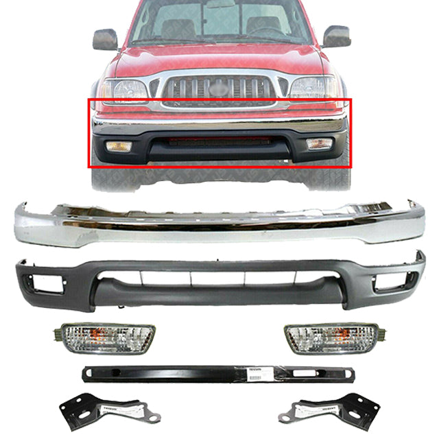 Front Bumper Chrome + Valance + Rein + Signal + Bracket For 001-04 Toyota Tacoma
