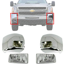 Load image into Gallery viewer, Front Bumper Chrome End Caps + Fog Lights For 07-10 Chevy Silverado 2500HD 3500