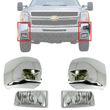 Front Bumper Chrome End Caps + Fog Lights For 07-10 Chevy Silverado 2500HD 3500