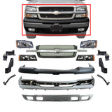 Front Bumper Chrome Steel + Grille with Headlight Kit For 2003-06 Silverado 1500