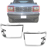 Chrome Headlight Doors Bezels Pair LH +RH / For 1992 - 1997 Ford F-SERIES Truck