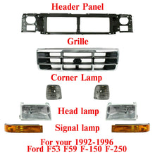 Load image into Gallery viewer, Front Header Panel + Grille + Head Lights Kit For 1992-1997 Ford F150 F250 F350