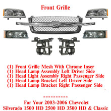 Load image into Gallery viewer, Grille + Headlight Kit + Brackets Set For 2003-06 Chevrolet Silverado 1500/ 2500