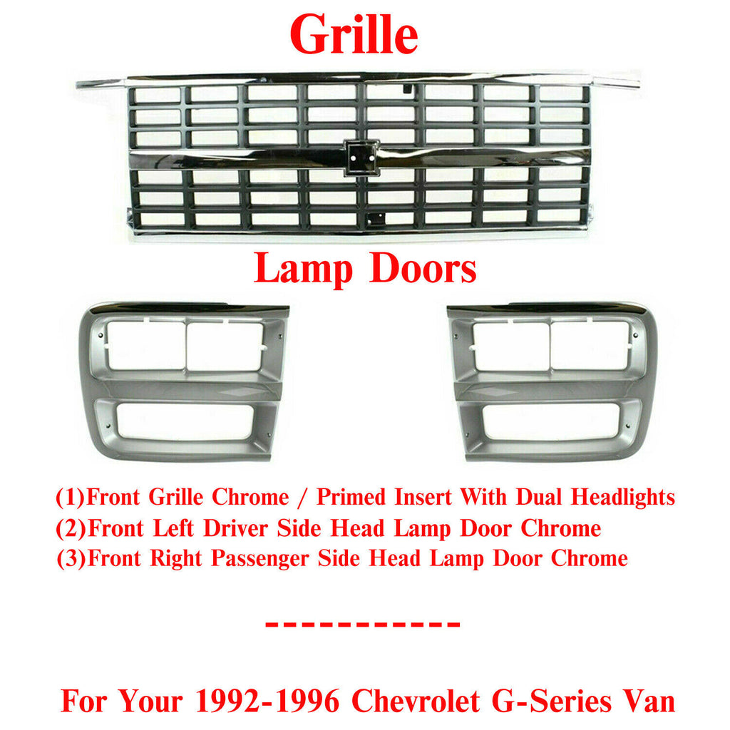 Chrome Grille with Head light Bezels Trim For 1992-1996 Chevrolet G-Series Van