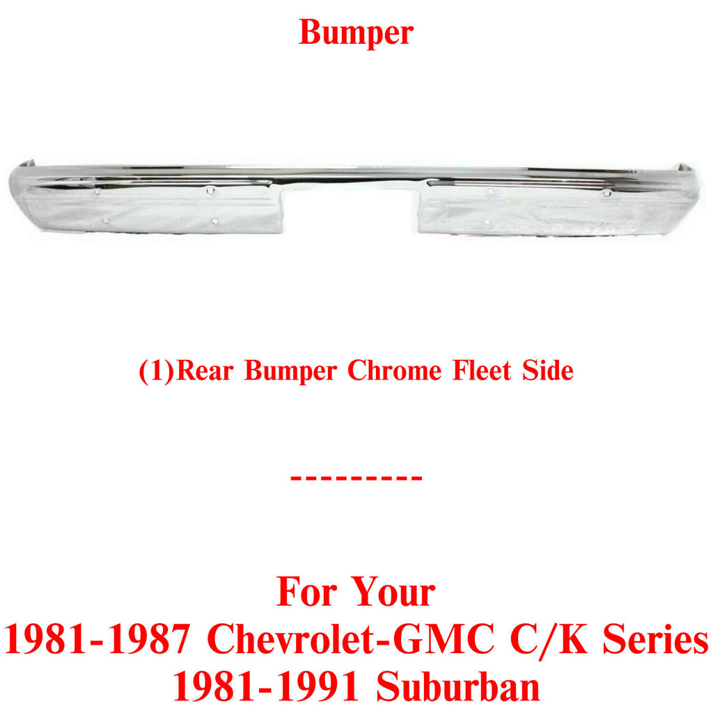 Rear Bumper Face Bar Chrome For 1981-1987 C/K Series 1981-1991 Suburban