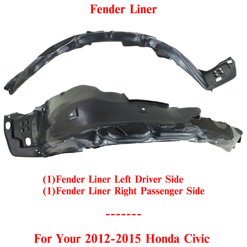 Fender Liner Left Driver & Right Passenger Side For 2012-2015 Honda Civic