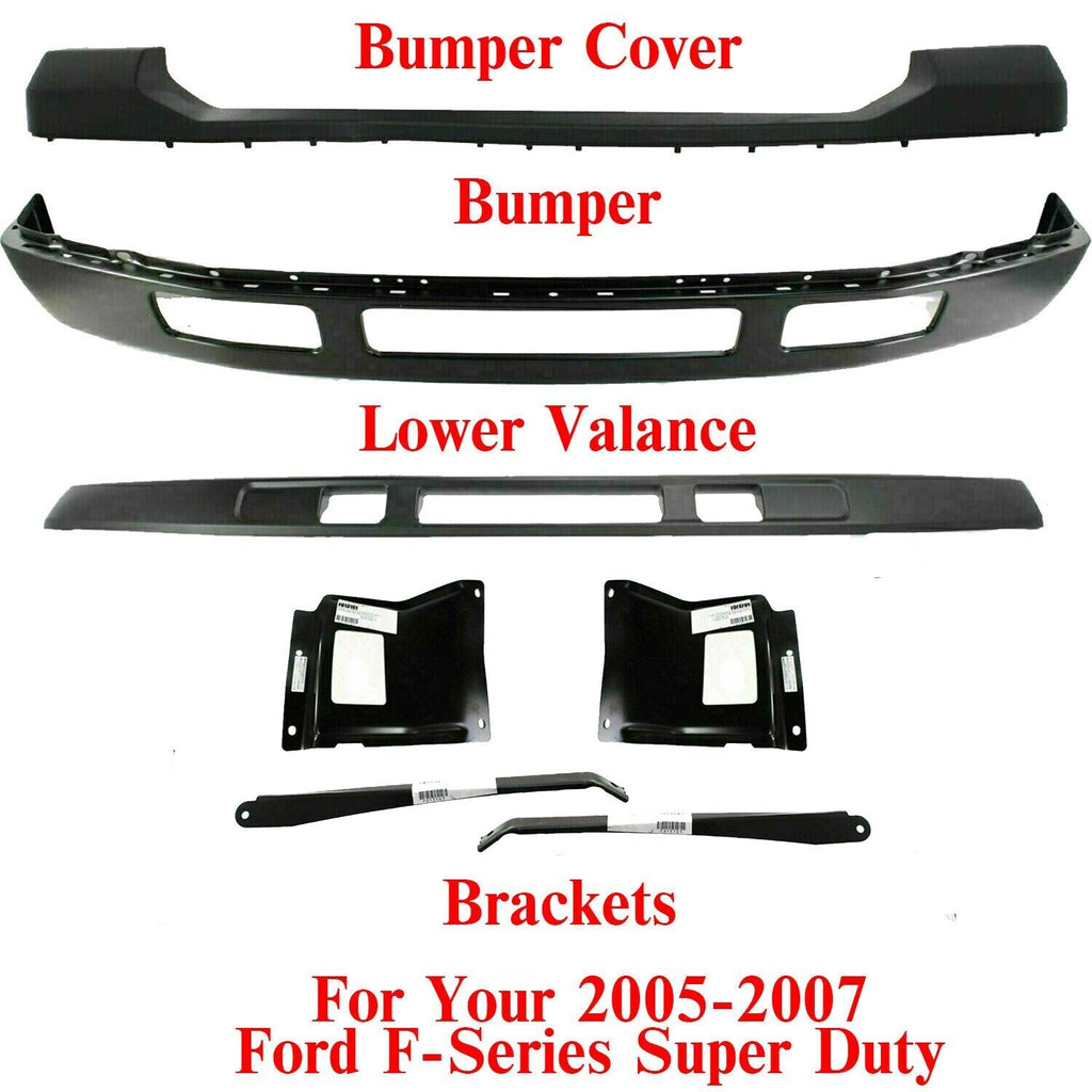 Front Bumper Paintable Kit + Brackets For 2005-2007 Ford F-250 F-350 Super Duty