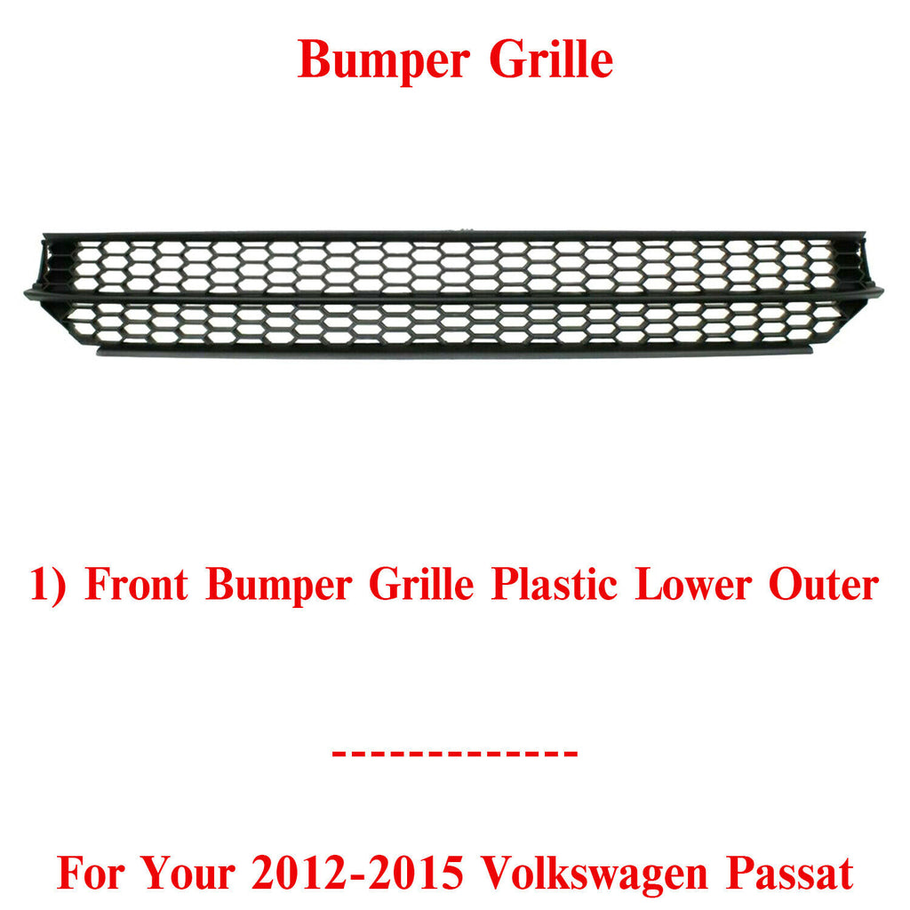 Front Bumper Grille Plastic Lower Outer For 2012-2015 Volkswagen Passat