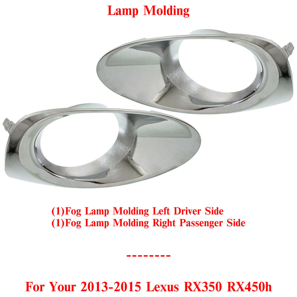 Fog Light Trim Molding Left & Right Side Chrome For 2013-2015 Lexus RX350 RX450H