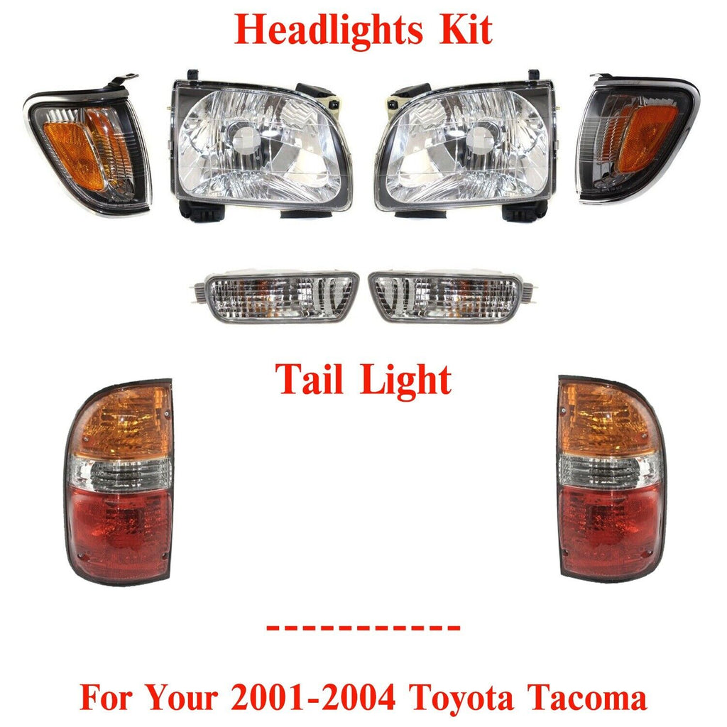 Front Headlights Kit + Tail Light Left & Right Side For 2001-2004 Toyota Tacoma