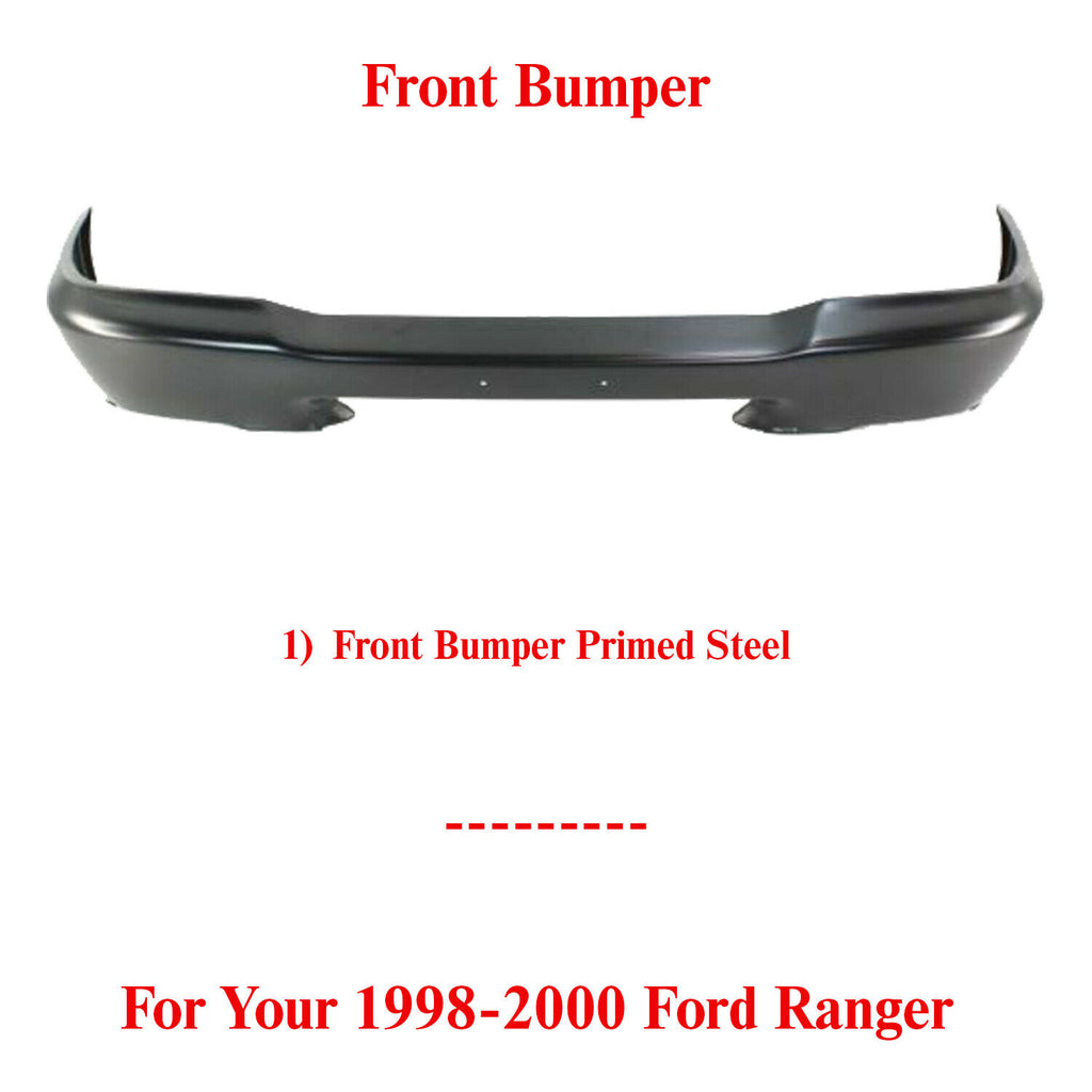 Front Bumper Steel Primed Style Side For 1998-2000 Ford Ranger