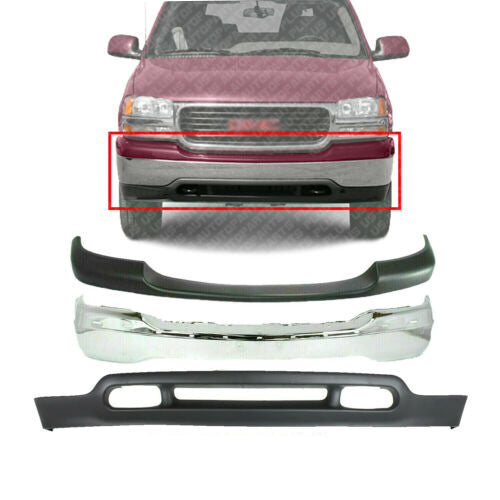 Front Bumper Chrome Kit For 1999-2002 GMC Sierra 1500-2500 / 2000-2006 YUKON