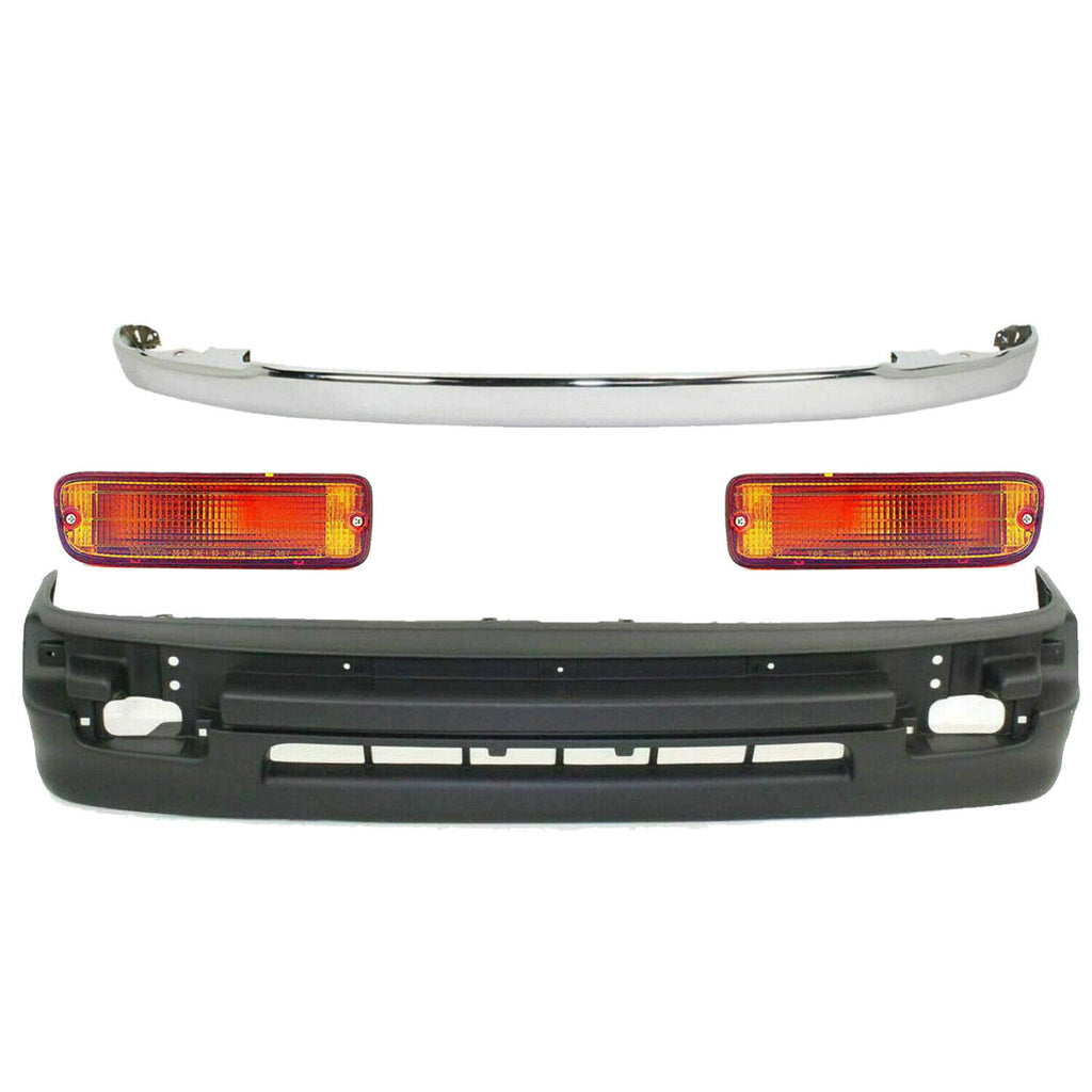 Front Bumper Chrome Trim + Lower Cover + Signals Light For 98-00 Tacoma 2wd 4Pcs