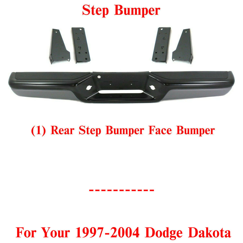 Rear Bumper Face Bar Primed Steel Assembly w/ Pads Black For 97-04 Dodge Dakota