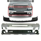 Front Bumper Chrome + Upper Cover + Valance For 2007-2010 GMC Sierra 2500HD 3500