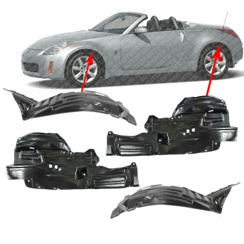 Front & Rear Fender Liners Left + Right Side 4-Piece Set For 2003-05 Nissan 350Z