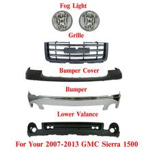 Load image into Gallery viewer, Bumper Chrome + Upper Cover + Grille + Fog Lights For 2007-2013 GMC Sierra 1500