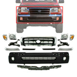 Front Bumper Cover Kit + Grille Chrome With Lights For 1998-2000 Toyota Tacoma