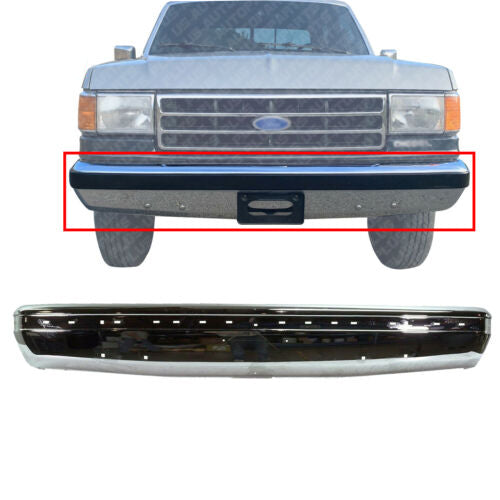 Front Bumper Chrome With Impact Strip Holes For 1987-1991 Ford Bronco / F-Series