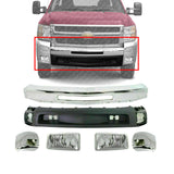 Front Bumper Chrome + Ends + Valance For 2007-2010 Chevy Silverado 2500HD 3500HD