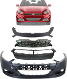 Front Bumper Cover With Tow Hook Holes + Grille Textured + Upper Cover + Molding Primed For 2013-2016 Dodge Dart