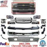 Front Bumper Chrome kit + Headlight + Brackets For 2003-06 Chevy Silverado 1500