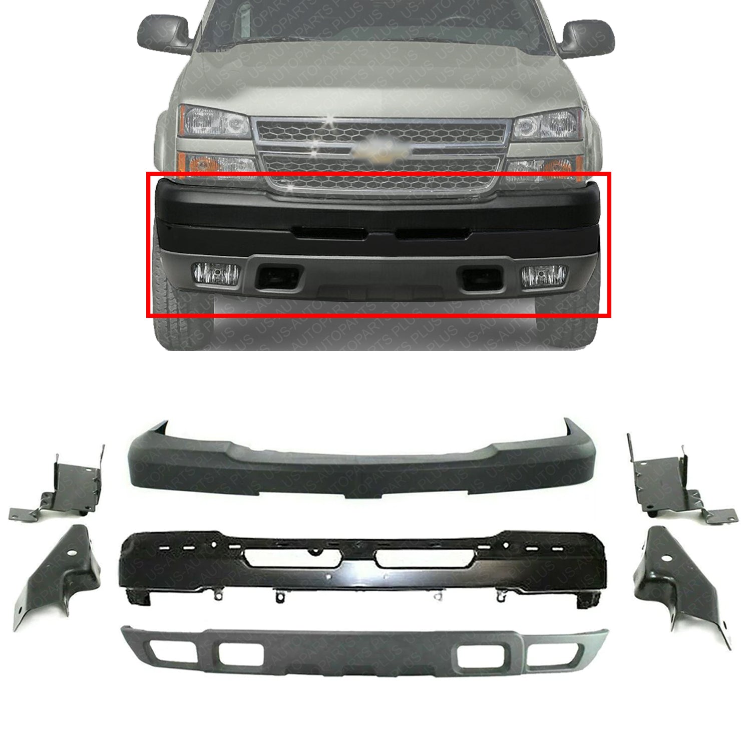 Front Bumper Primed + Cover +Valance+Bracket For 03-07 Chevy