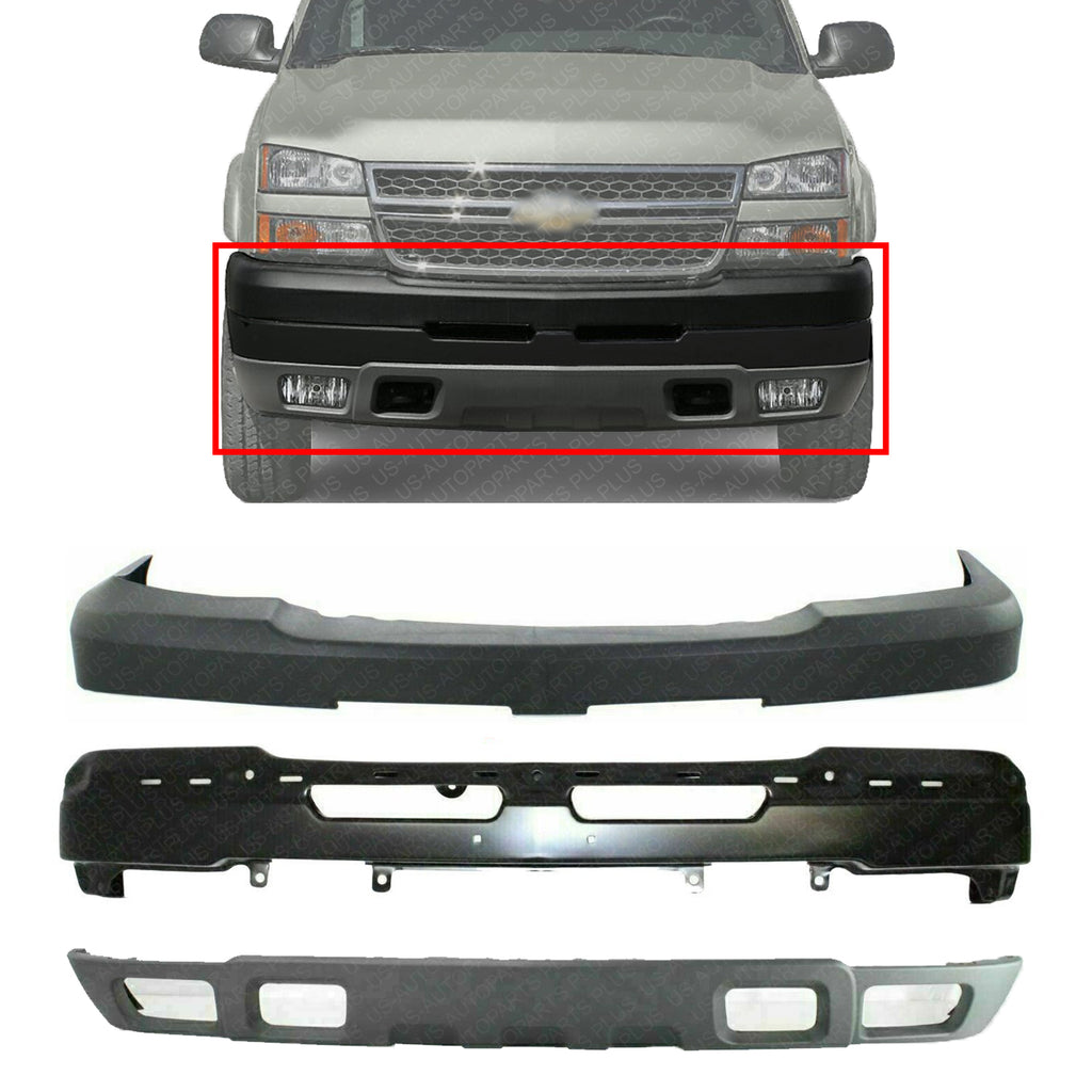 Front Bumper Primed + Upper + Valance For 2003-2006 Chevy Silverado 2500HD 3500