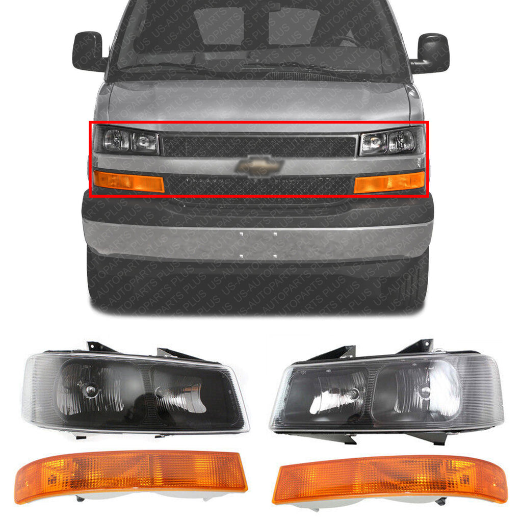Front Headlights + Corner Lights RH & LH Side For Express / Savana 2003-2023
