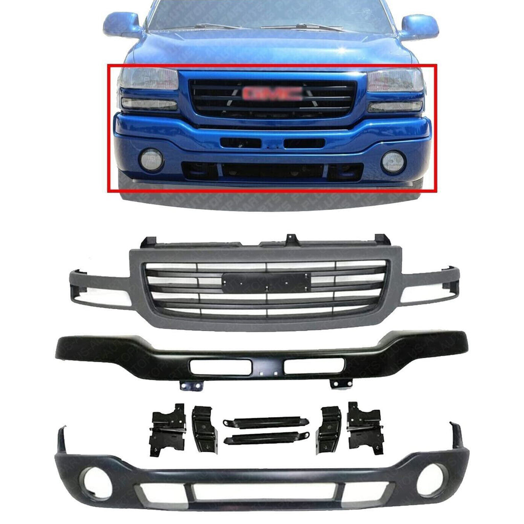 Front Bumper Paintable + Grille + Lower Valance Primed For 2003-2006 GMC Sierra 1500