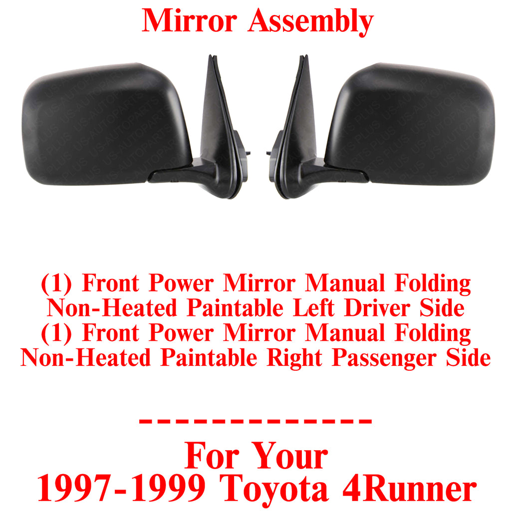 Front Power Mirrors Manual Fold Non-Heated Paintable LH & RH For 1997-1999 Toyota 4Runner