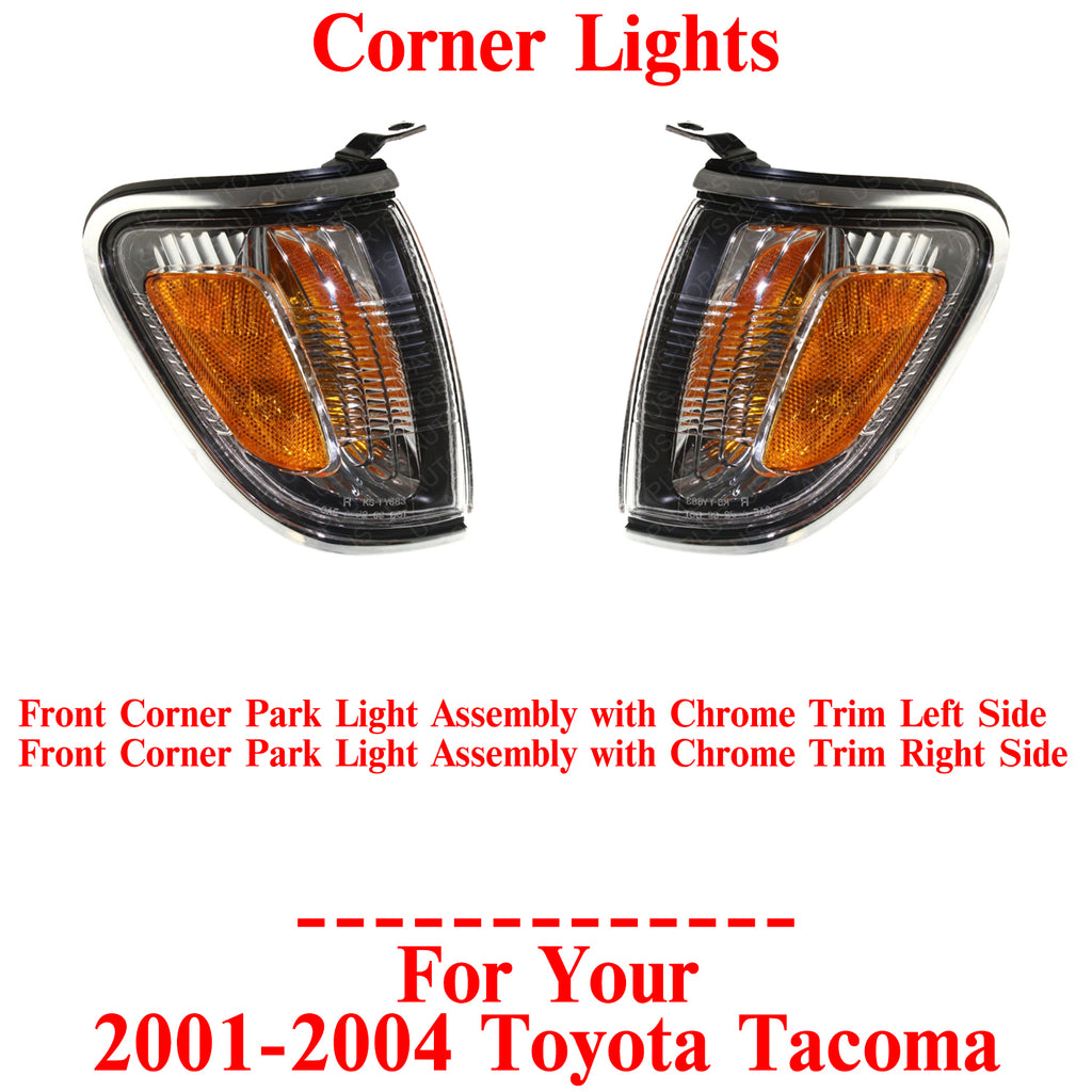 Corner Park Lights Assembly with Chrome Trim LH & RH For 2001-2004 Toyota Tacoma