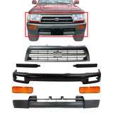 Front Bumper Face Bar Black Steel + Grille Assembly Painted Gray + Headlights Fillers + Signal Lights Left & Right Side For 1996-1998 Toyota 4Runner