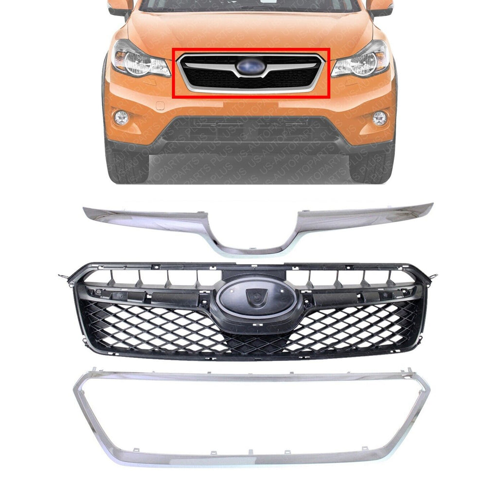 Grille Assembly w/ Chrome Surround & Molding For 2013-15 Subaru XV Crosstrek 3pc