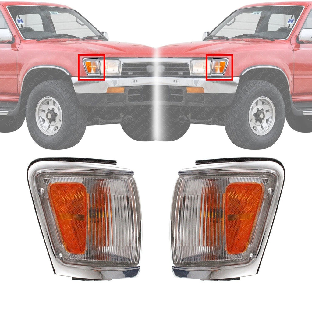 Front Corner Lights Assembly with Chrome Trim LH&RH For 1992-1995 Toyota 4Runner