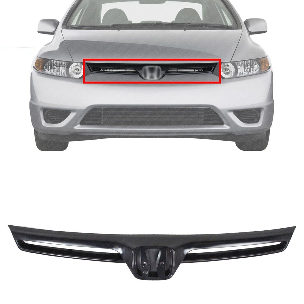 Front Grille Painted Black with Emblem Provision For 2006-2008 Honda Civic Coupe