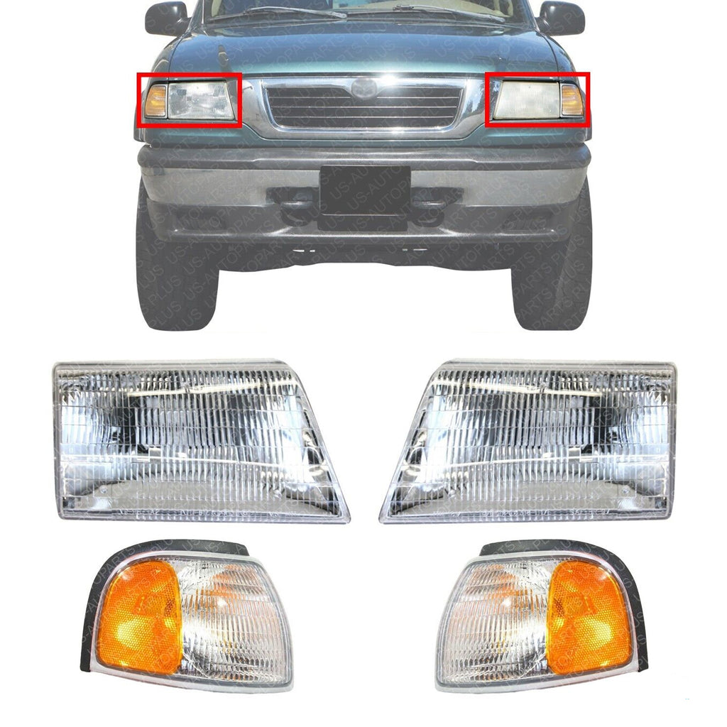 Headlights Assembly + Corner Lights For 1998-2000 Mazda B4000 B3000 B2500 Pickup