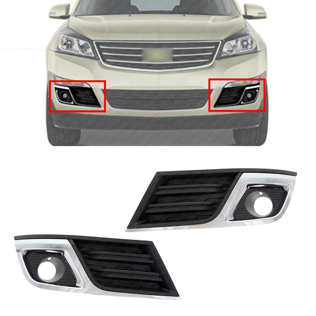 Fog Bezels Trim Black with Chrome Trim LH&RH For 2013-2017 Chevrolet Traverse LT